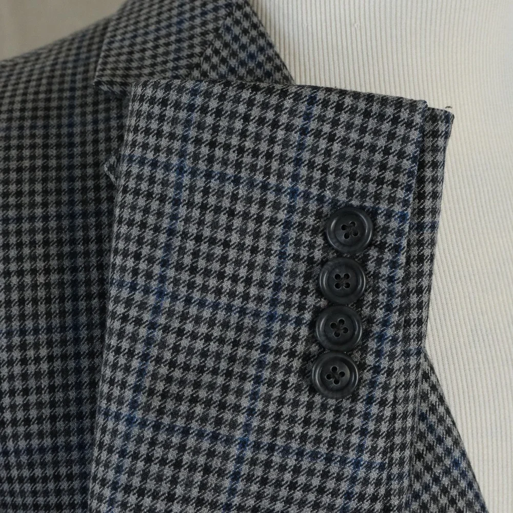 Jos A Bank 40S Sport Coat Wool Gray Blue Houndstooth Two Button Double Vented